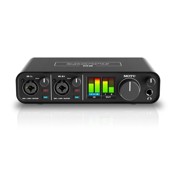 MOTU M2 USB-C Audio Interface with Dual Preamps, 2in 2out, Hardware Monitoring, Includes 6GB Software Bundle, Compatible Mac Windows iOS, Black