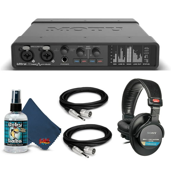 MOTU UltraLite-mk5 USB Audio Interface Bundle with Headphone, XLR Cables, and 6Ave Cleaning Kit
