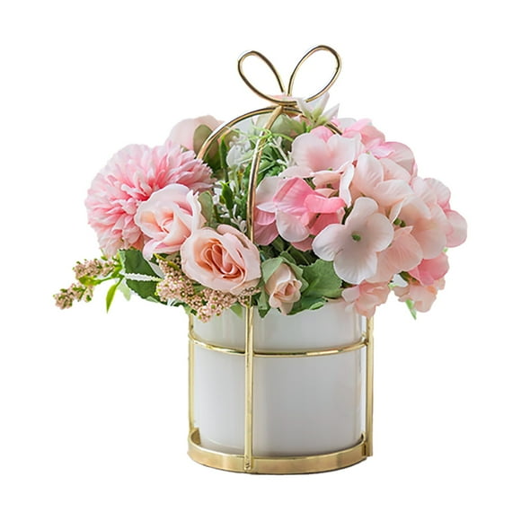 MOUDUO Home Ornament Artificial Flower with Vase White Silk Flower Arrangements In Pot Home Decor