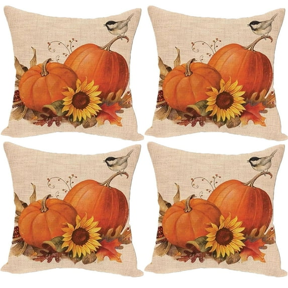 MOUDUO Home Textiles Essential Clearance! 18x18 inch Set of 4 for Fall Pumpkin Maple Leaves Sunflower Vase Decor Outdoor Pillows Decorative Throw Pillows Farmhouse Thanksgiving Autumn Cushion