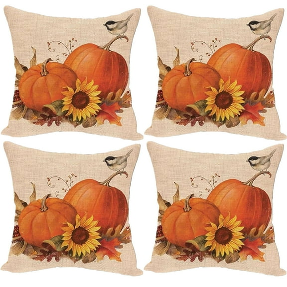 MOUDUO Home Textiles Essential Clearance! 18x18 inch Set of 4 for Fall Pumpkin Maple Leaves Sunflower Vase Decor Outdoor Pillows Decorative Throw Pillows Farmhouse Thanksgiving Autumn Cushion