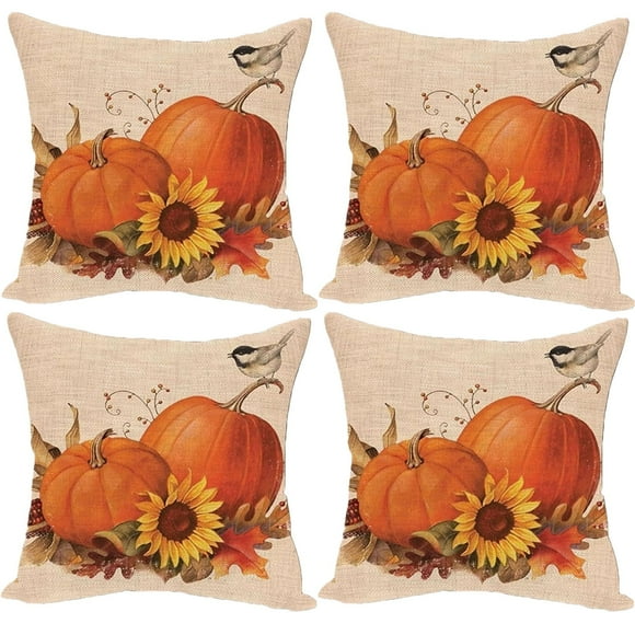 MOUDUO Home Textiles Essential Clearance! 18x18 inch Set of 4 for Fall Pumpkin Maple Leaves Sunflower Vase Decor Outdoor Pillows Decorative Throw Pillows Farmhouse Thanksgiving Autumn Cushion