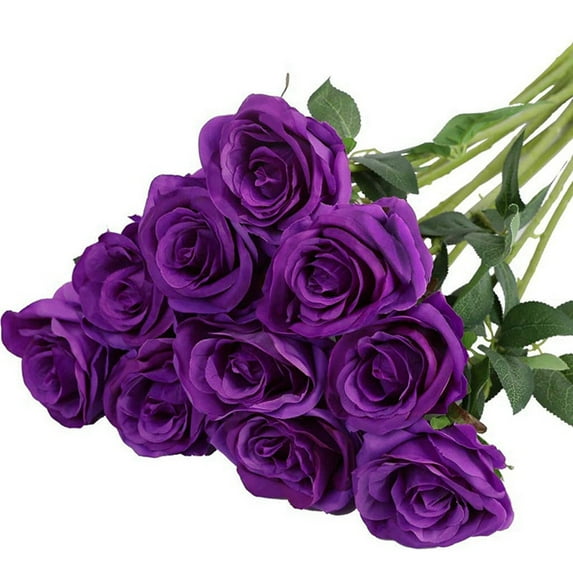 MOUIND 12Pcs Roses Artificial Flowers Realistic Single Stem Flowers Silk Rose Bouquet for Wedding Party Office Home Decor, Purple