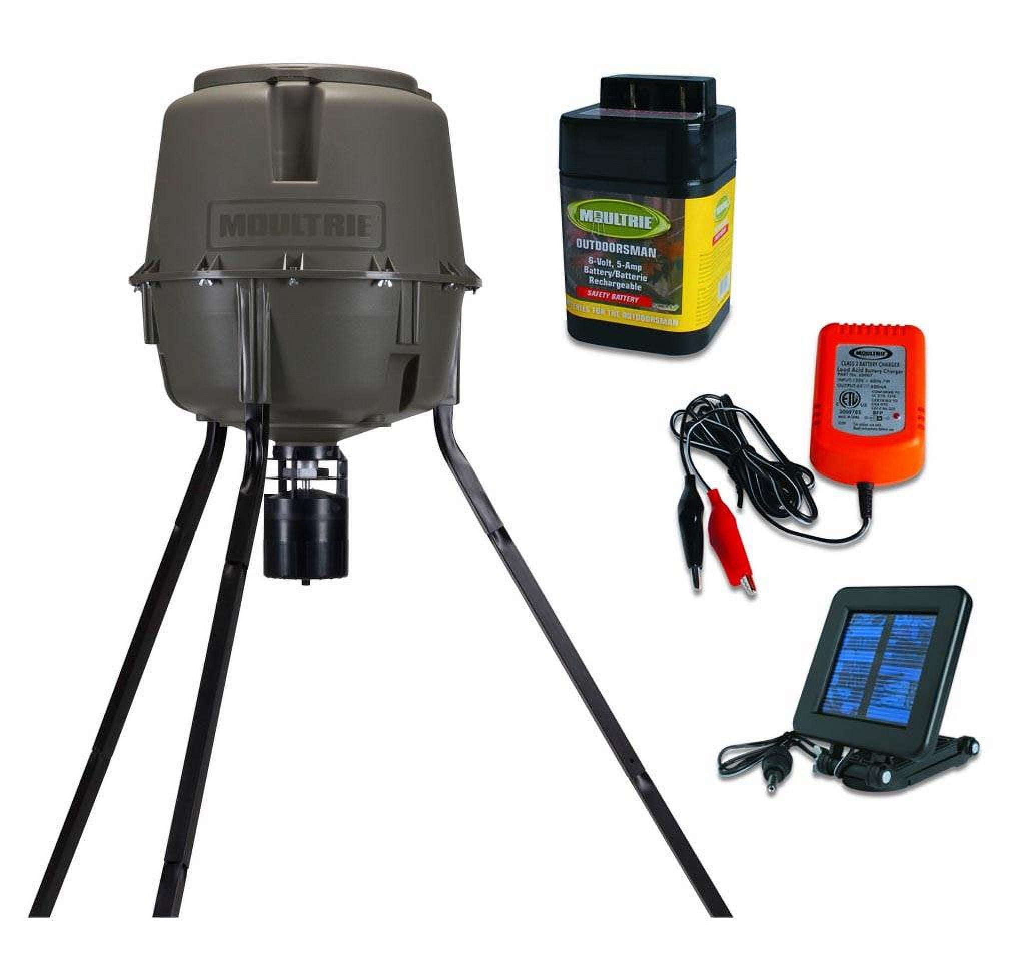 MOULTRIE 30 Gal Adjustable Height Deer Feeder + Solar Panel,6V Battery
