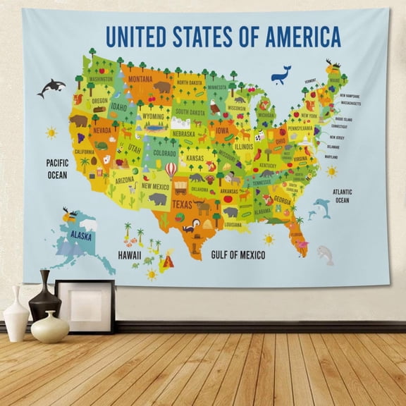 MOUNDHONG American Map Tapestry Wall Hanging, Art Tapestry Retro Wall Art Large Wall Tapestries for Bedroom College Dorm Living Room Decor 40 x 60 in