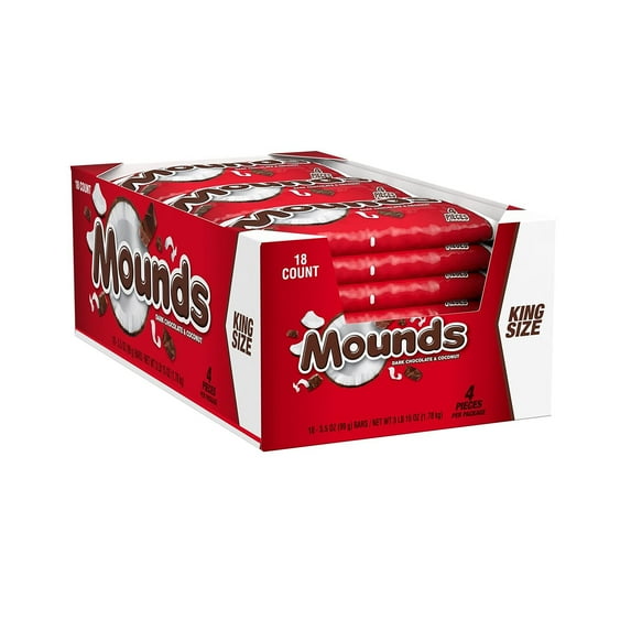 MOUNDS Dark Chocolate and Coconut King Size, Candy Bars, 3.5 oz (18 Count)
