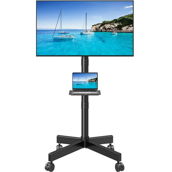 MOUNT PRO Mobile TV Stand, Rolling TV Cart for 23-60" TVs, Portable TV Floor Stand with Wheels,Adjustable Shelf & Tilt,Max VESA 400x400mm,up to 77 lbs
