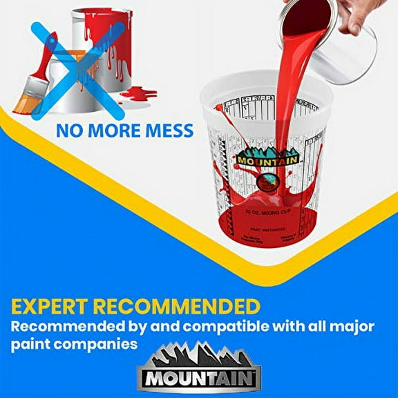 MOUNTAIN Disposable Quart Mixing Cups (100 per case), Made in USA; Solvent Resistant, Graduated Paint Mixing Cups, Reusable, Recommend by Paint Companies;