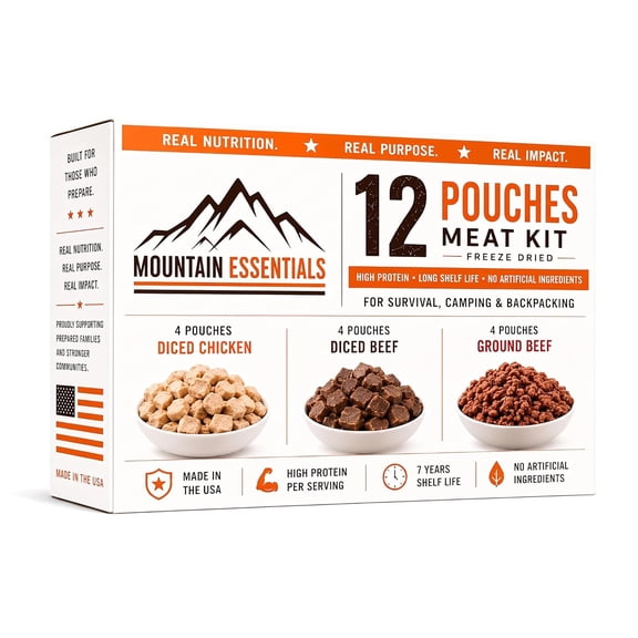 Mountain Essentials Freeze Dried Premium Variety Meat Kit 120 Servings High Protein Emergency Food