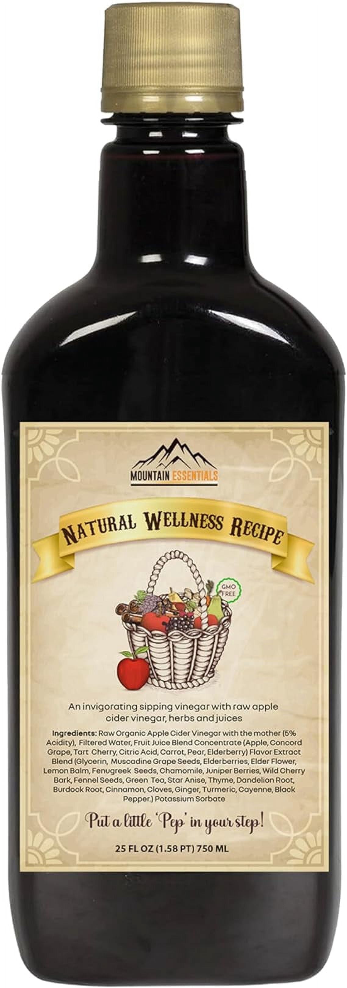Mountain Essentials Natural Wellness Recipe Apple Cider Vinegar with Elderberry Juice 25 oz – Natural Tonic to Detox & Energize – Organic Herbs & Spices