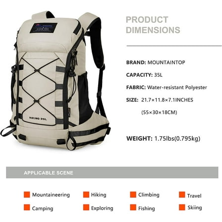 MOUNTAINTOP Hiking Backpack 35L Travel Backpack Lightweight Daypack for Men&Women Outdoor Camping