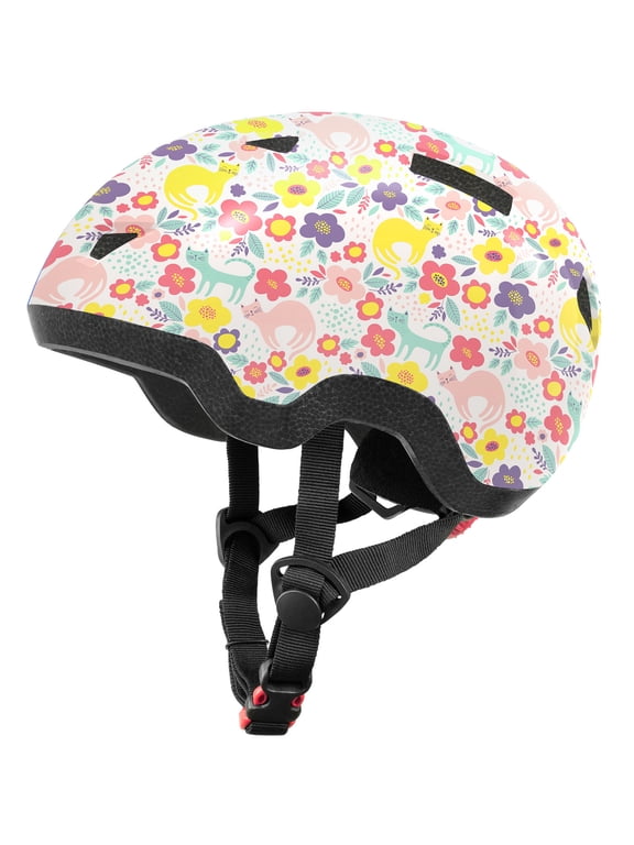 Toddler Bike Helmet for Boys and Girls, Adjustable Fit, Flower Kitten, Small