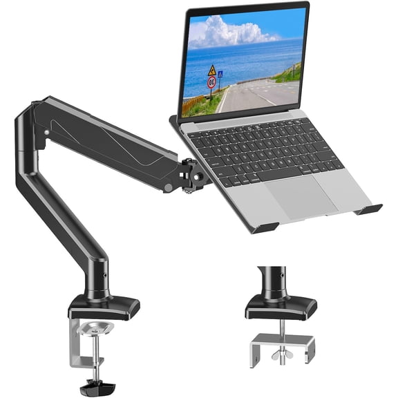 MOUNTUP Laptop Stand for Desk, Adjustable Aluminum Laptops Arm Mount for 14-17 Inch Notebook & 32" Monitor, Laptops Arm for Desk Support for 2.2-19.8lbs, 2-in-1 Laptop Desk Mount with Clamp/Grommet