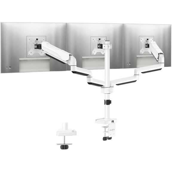 MOUNTUP Triple Monitor Stand Mount - 3 Monitors Desk Mount for Computer Screens Up to 27 inch, Triple Monitor Arm, Heavy Duty Monitors Stand, Each Arm Holds 4.4-19.8 lbs, White