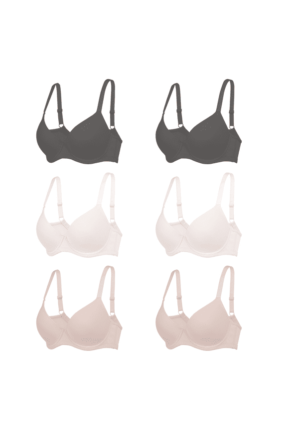 6PC Pack Women Push Up Bra Everyday Underwear Comfortable Lingerie Bralette with Support Anti-Sag-Size70B/32B