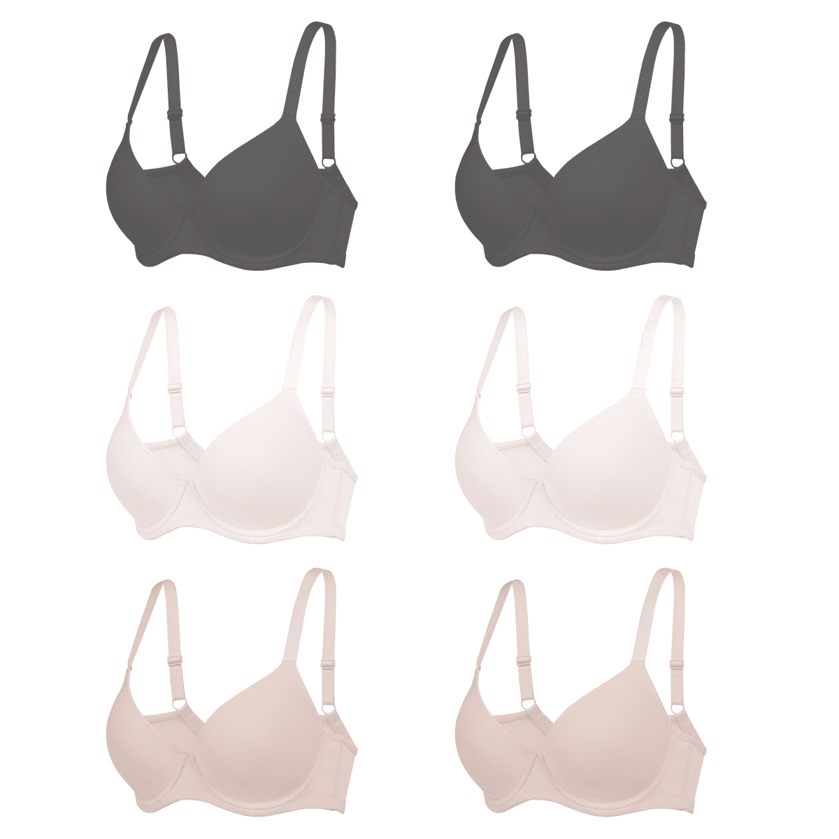 6PC Pack Women Push Up Bra Everyday Underwear Comfortable Lingerie Bralette with Support Anti-Sag-Size75C/34C