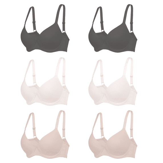 6PC Pack Women Push Up Bra Everyday Underwear Comfortable Lingerie Bralette with Support Anti-Sag-Size80D/36D