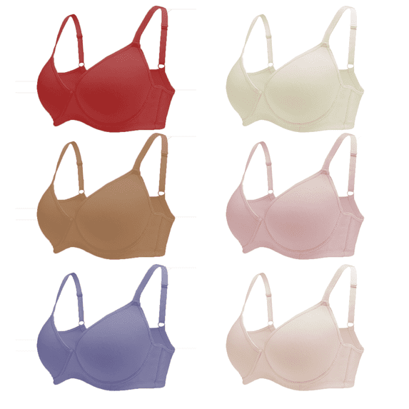 6PC Pack Women Push Up Bra Everyday Underwear Comfortable Lingerie Bralette with Support Anti-Sag-Size80D/36D