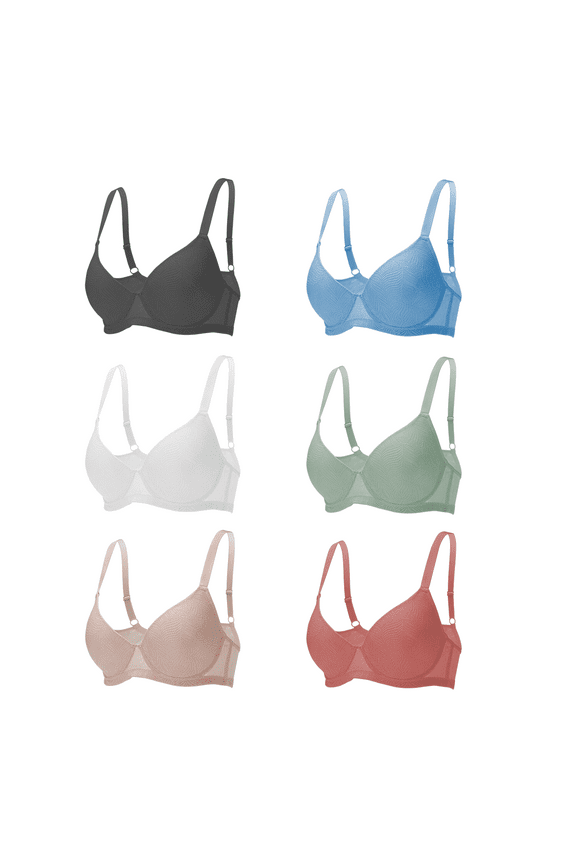 6PC Pack Women Push Up Bra Everyday Underwear Comfortable Lingerie Bralette with Support Anti-Sag-Size90B/40B