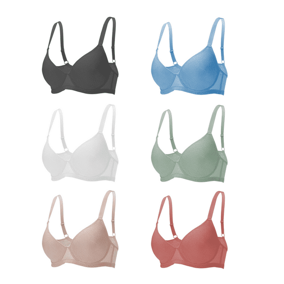 6PC Pack Women Push Up Bra Everyday Underwear Comfortable Lingerie Bralette with Support Anti-Sag-Size90B/40B