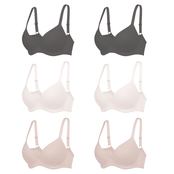 6PC Pack Women Push Up Bra Everyday Underwear Comfortable Lingerie Bralette with Support Anti-Sag-Size90B/40B