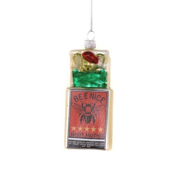 MOUSE SLEEPING IN MATCHBOX Glass Christmas Ornament, by Cody Foster