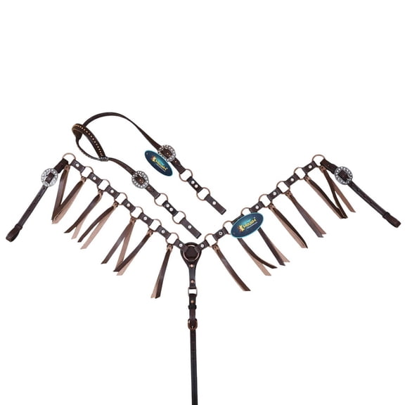 MOUSM Western Leather Headstall and Breast Collar Tack Set, Big White Rhinestones, Leather Leashes & Copper Rings, Argentina Cowhide, Handmade Horse Tack