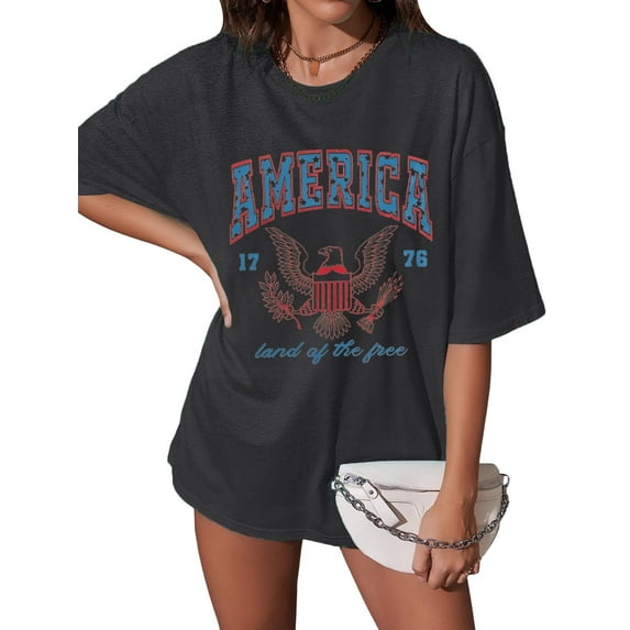 MOUSYA USA Shirt American Flag Shirt,Women Oversize 4th of July Shirts Patriotic T-Shirt Memorial Day Short Sleeve Tops