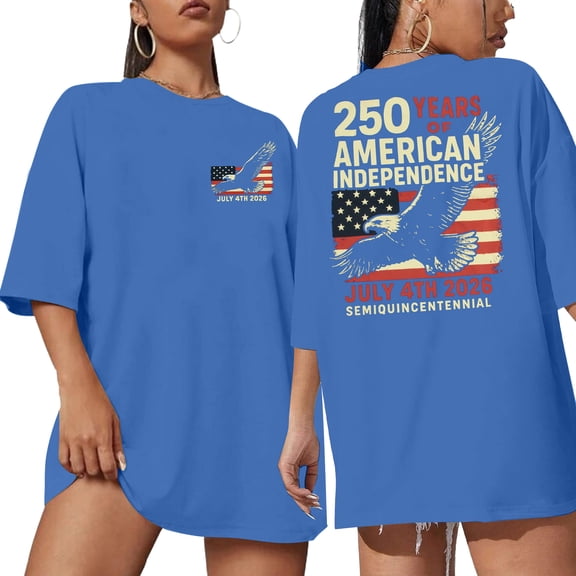 MOUSYA 250 Years American Flag T-Shirts for Women Eagle Classic Commemorative Print Patriotic Tee 4th of July Oversized Short Sleeve Top