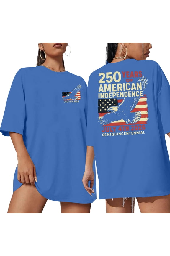 250 Years American Flag T-Shirts for Women Eagle Classic Commemorative Print Patriotic Tee 4th of July Oversized Short Sleeve Top