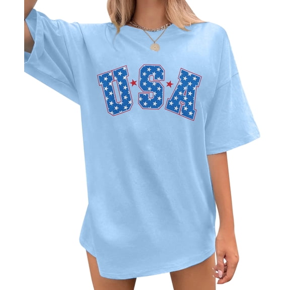 MOUSYA 4th of July Shirts USA Shirt,American Flag Shirt Women Oversized - Patriotic Tshirt - USA Stars Stripes Tee Tops