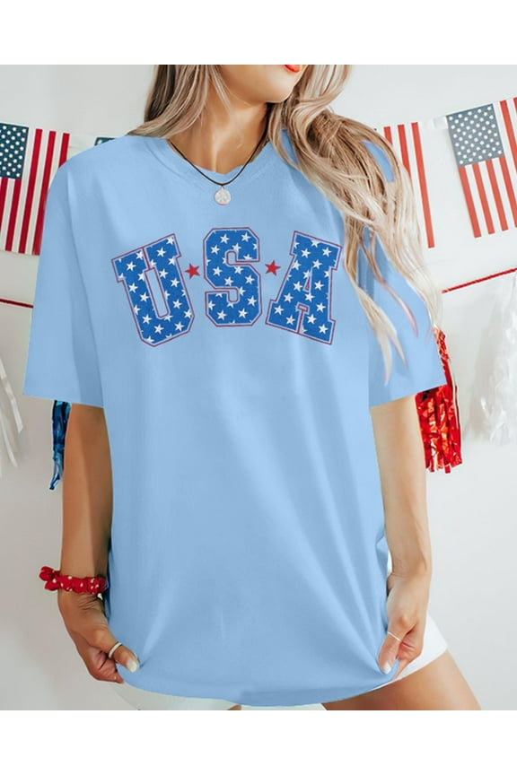 4th of July Shirts USA Shirt,American Flag Shirt Women Oversized - Patriotic Tshirt - USA Stars Stripes Tee Tops