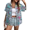 thumbnail image 1 of MOUSYA 80s 90s Outfits for Women Retro Theme Party Disco T-Shirt 80s Hawaiian Shirt Neon Button Down Short Sleeve Blouse Tops, 1 of 9