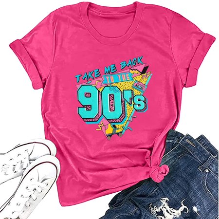 MOUSYA 90s Outfit for Women Take Me Back to The 90's Vintage Neon Crew Neck Tops Tee for Birthday Party Gift price history and forecast - MOUSYA MOUSYA