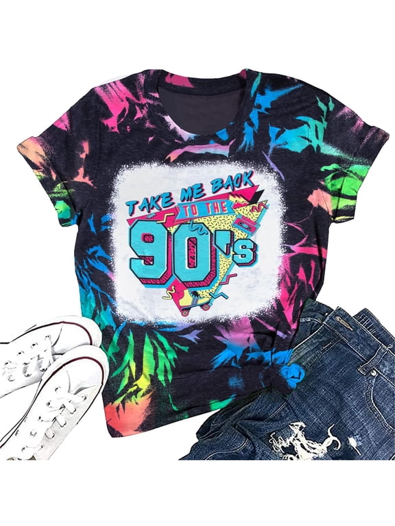 90s Outfit for Women Take Me Back to The 90's Vintage Neon Crew Neck Tops Tee for Birthday Party Gift