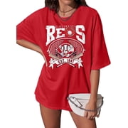 MOUSYA Baseball Shirt Women Oversized Game Day Fan T-Shirt Baseball Season Short Sleeve Tops Red Graphic Tees