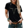 thumbnail image 1 of MOUSYA Boho Cow Skull Shirt Women Cowgirl T-Shirt Vintage Western Rodeo Graphic Tee Short Sleeve Bull Skull Casual Top, 1 of 11