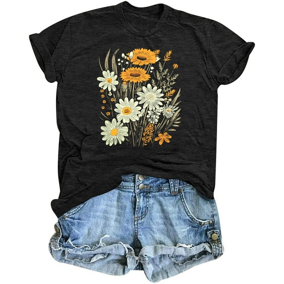 MOUSYA Boho Flower T Shirt Vintage Floral Graphic Shirt Botanical Tee Wildflowers Shirts Garden Lover Top