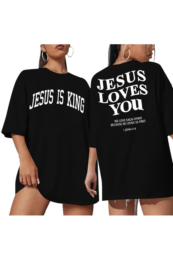 Christian Oversized Shirt Women Jesus T-Shirt Jesus Love You Shirts Jesus Faith Tops Bible Verse Inspirational Tee