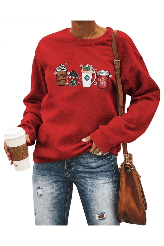 Christmas Coffee Sweatshirt Women Merry Christmas Shirt Ice Cream Graphic Pullover Holiday Casual Novelty Tops