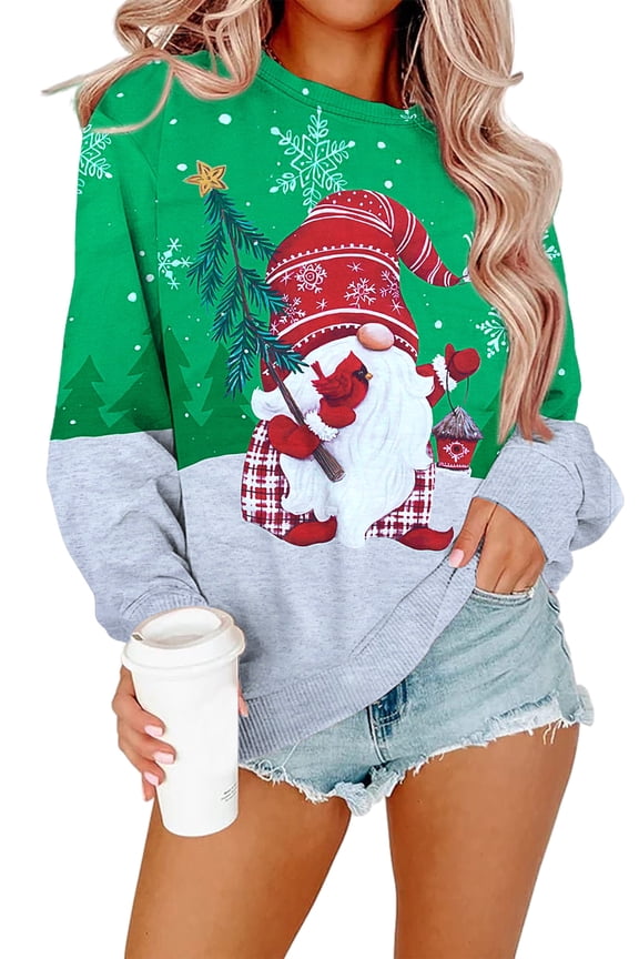 Christmas Gnome Sweatshirt for Women Santa Claus Snowflake Graphic Sweatshirts Cute Holiday Sweater Pullover Tops