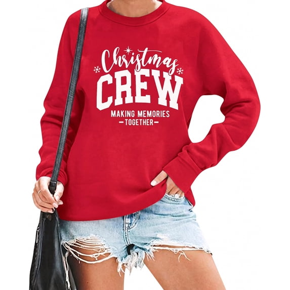 MOUSYA Christmas Sweatshirts Women Christmas Crew Making Memories Together Sweater Merry Christmas Family Matching Top Red L