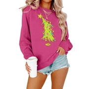 MOUSYA Christmas Sweatshirts for Women Christmas Tree Graphic Long Sleeve Shirts Xmas Sweater