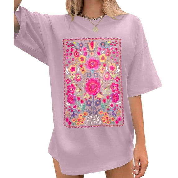 MOUSYA Cute Spring T-shirt Womens Floral Graphic Tees Oversized Vintage Wildflower Shirt Summer Plant Tops