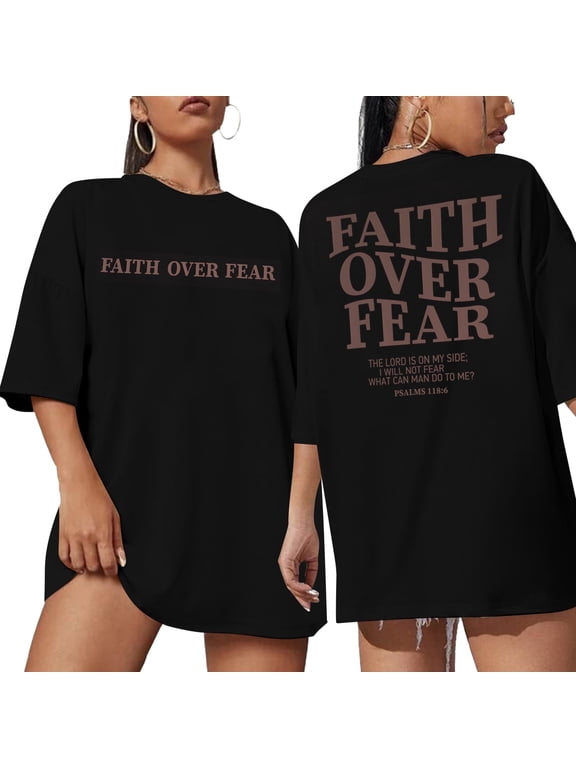 Faith Over Fear Shirt Women Graphic Shirts Oversized Workout Gym Christian Religious Tees Drop Shoulder Tee Tops