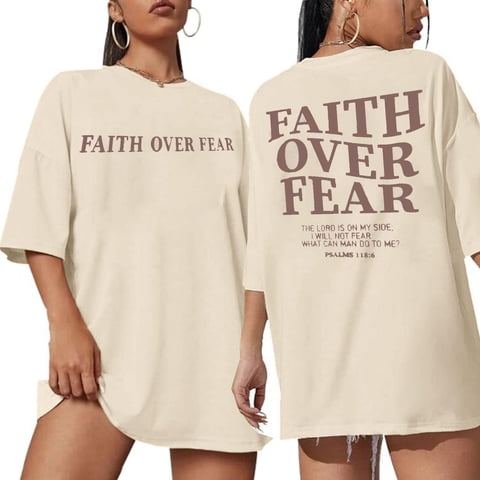 Faith Over Fear Shirt Women Graphic Shirts Oversized Workout Gym Christian Religious Tees Drop Shoulder Tee Tops