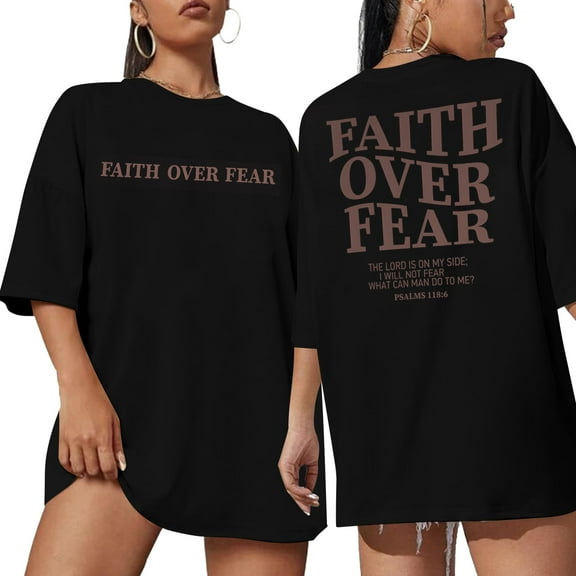 MOUSYA Faith Over Fear Shirt Women Graphic Shirts Oversized Workout Gym Christian Religious Tees Drop Shoulder Tee Tops