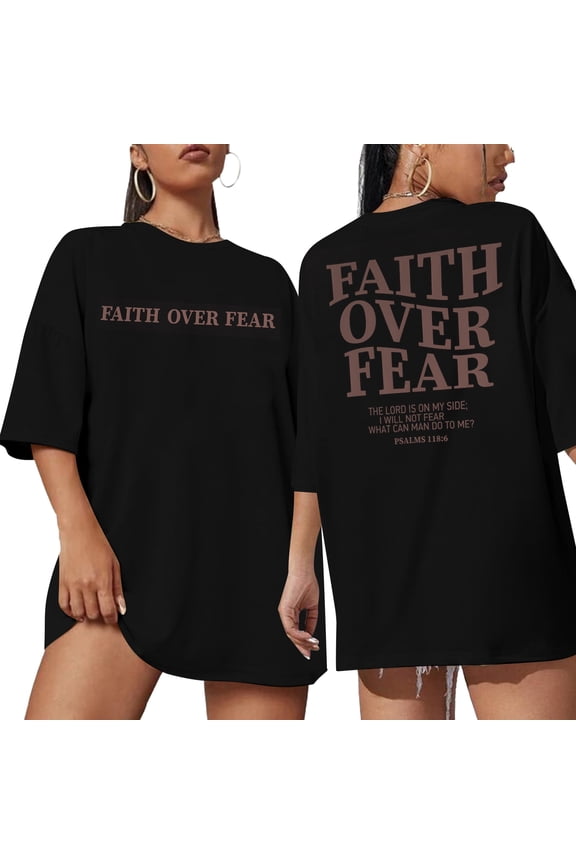 Faith Over Fear Shirt Women Graphic Shirts Oversized Workout Gym Christian Religious Tees Drop Shoulder Tee Tops