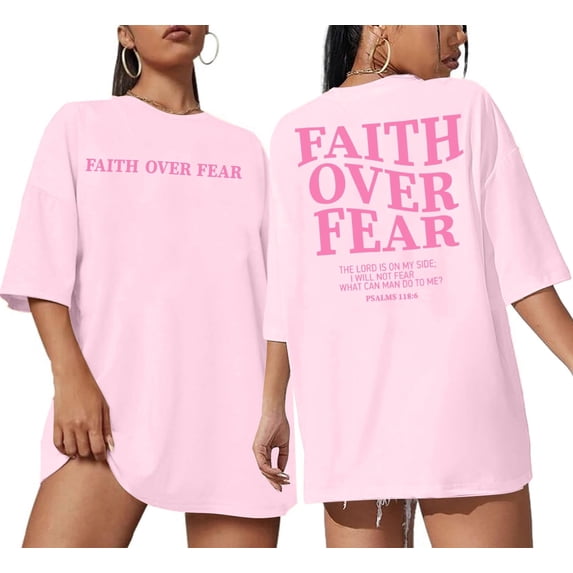 MOUSYA Faith Over Fear T-shirt Women Oversized Christian Religious Sayings Tees Drop Shoulder Tee Tops
