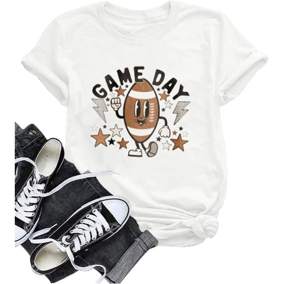 MOUSYA Game Day Football T Shirt Football Mom T Shirt Cute Football Graphic Tee Sunday Funday Football Tops